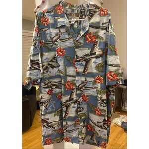 Vintage KALAHEO Hawaiian Shirt USA 3X WWII Bomber planes Warbirds flying among t